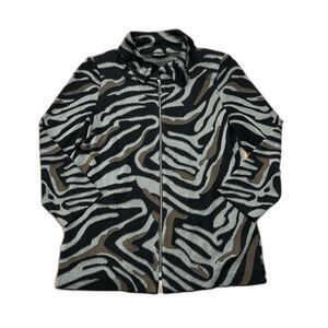 Misook Sweater Jacket Womens XS Black Brown Gray Knit Zip Up Cardigan Top